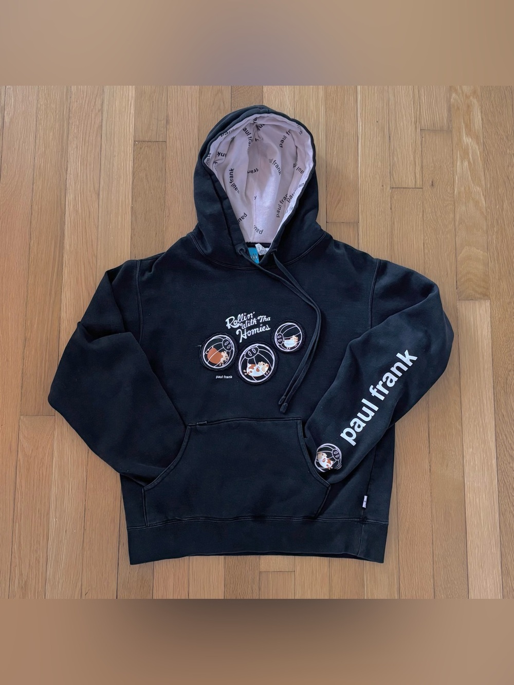 Vintage Paul Frank Hoodie Womens S Black Rollin With Tha Homies Hamster Y2K 2004